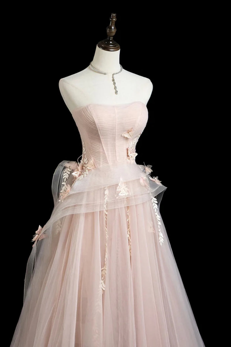 Classy Light Pink Tulle ALine Wedding Dress,Formal Prom Evening Dress Y8623