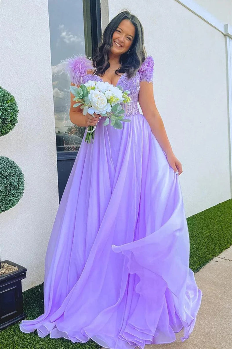 2026 Sheath Lace Prom Dresses Lilac Full Length Formal Dress main image 1