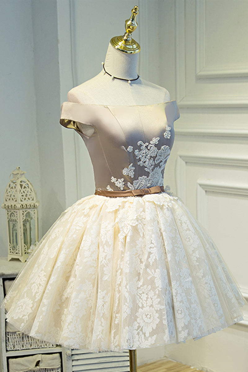 Strapless Short Chamapgne Chiffon Prom Dresses, Short Champagne Chiffon Formal Graduation Dresses