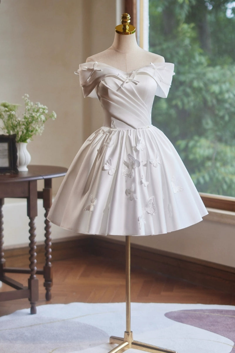 Off the Shoulder Short White Prom Dresses, Short White Formal Homecomi
