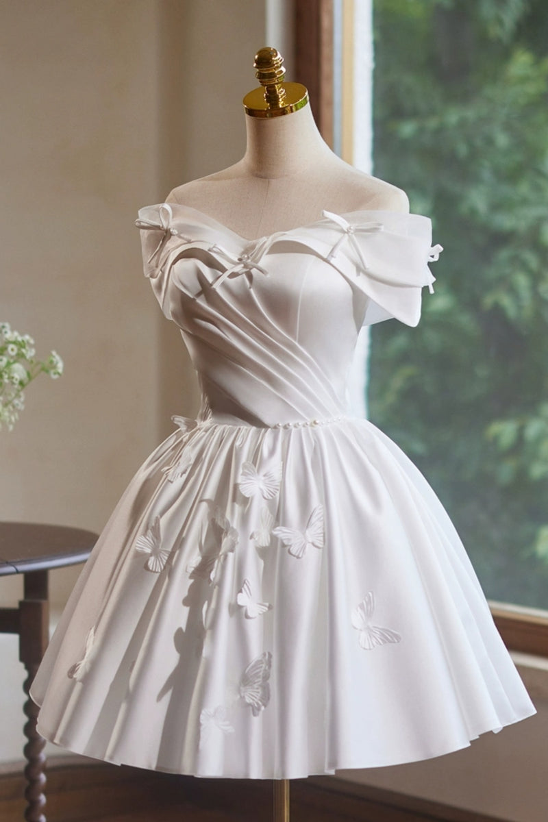 Off the Shoulder Short White Prom Dresses, Short White Formal Homecomi
