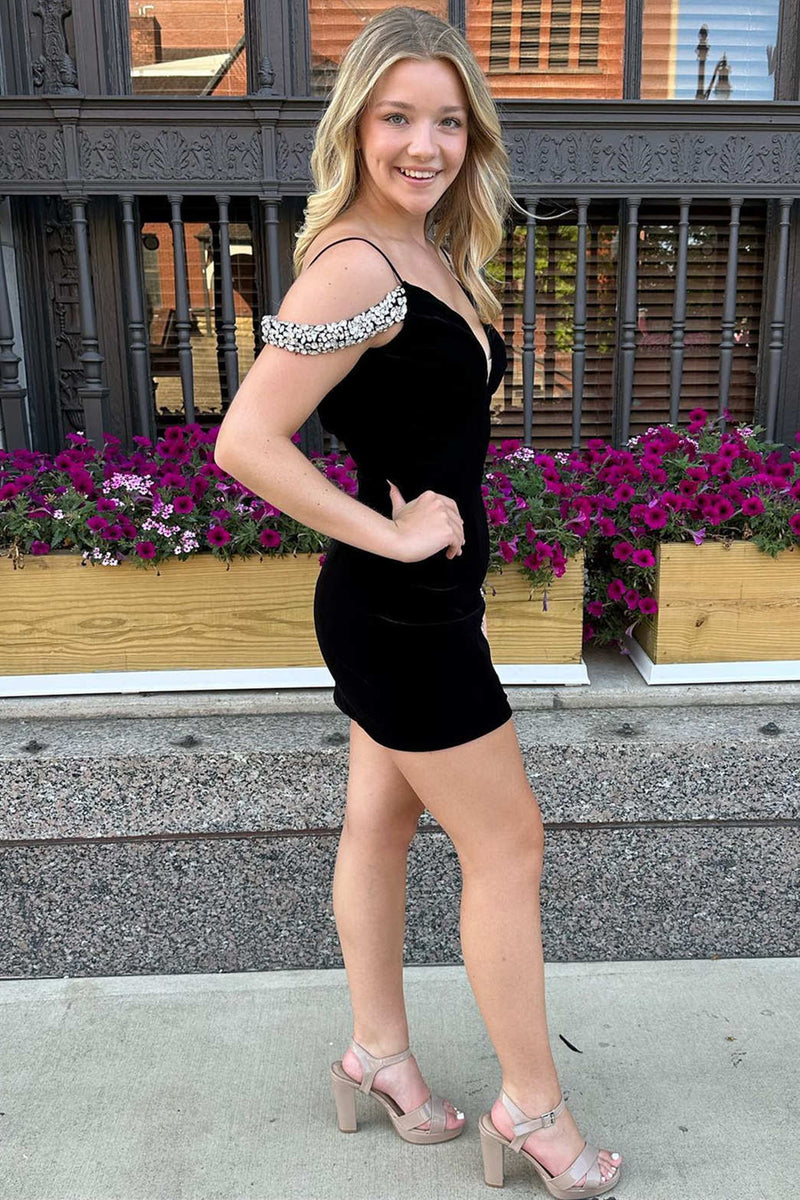 Black Off The Shoulder Homecoming Dress Short Prom Party Gown
