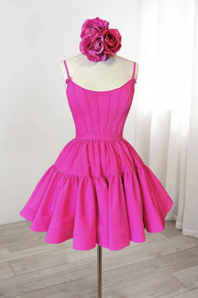 Spaghetti Straps Short Pink Prom Dresses, Short Pink Formal Homecoming Dresses