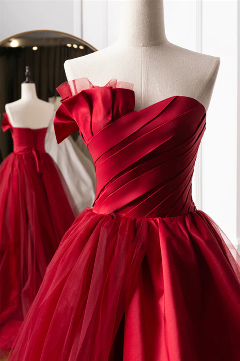 Strapless Short Blue Burgundy Prom Dresses, Strapless Blue Wine Red Formal Homecoming Dresses