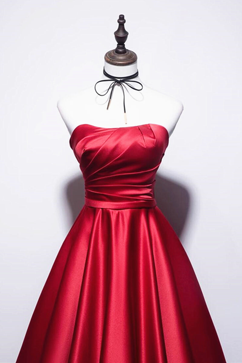 Gorgeous Dark Red Satin Long Cap Sleeves Formal Dress, Prom Dress main image 0