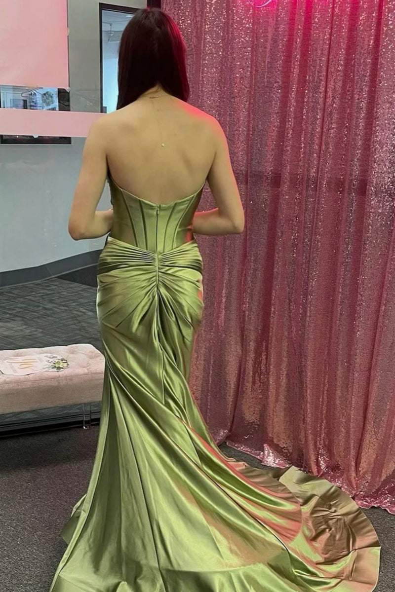 Dusty Sage Green Formal Dresses Mermaid Slit Floor Length Sleeveless Spaghetti Straps Formal Dress