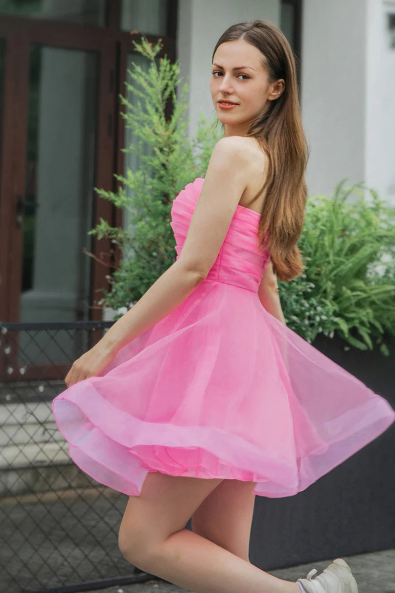 Strapless Short Pink Prom Dresses, Short Pink Formal Homecoming Dresse