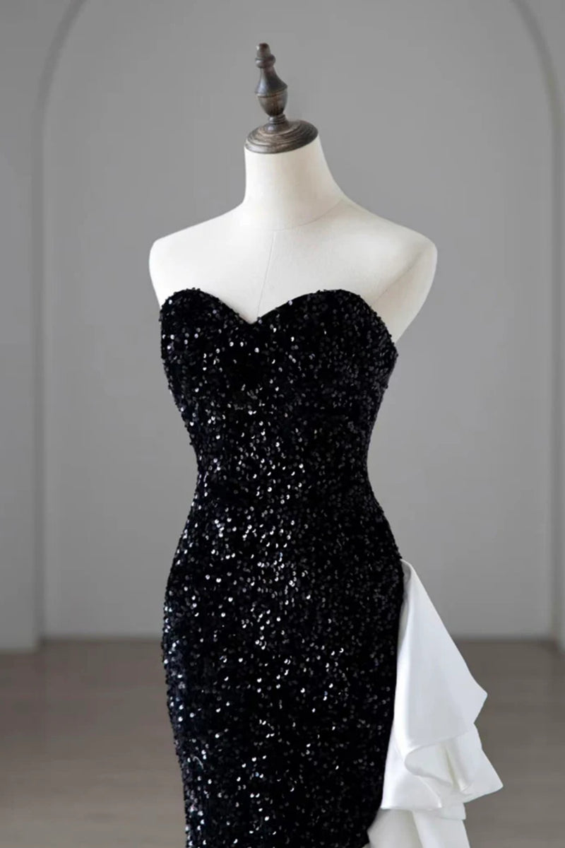 Sweetheart Neck Black Mermaid Long Prom Dresses, Black Mermaid Long Fo