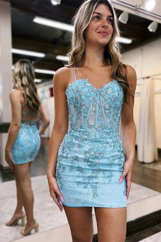 Sweetheart Neck Backless Mermaid Light Blue/Lilac Lace Prom Dresses, Light Blue/Lilac Lace Homecoming Dresses, Mermaid Light Blue/Lilac Evening Dresses