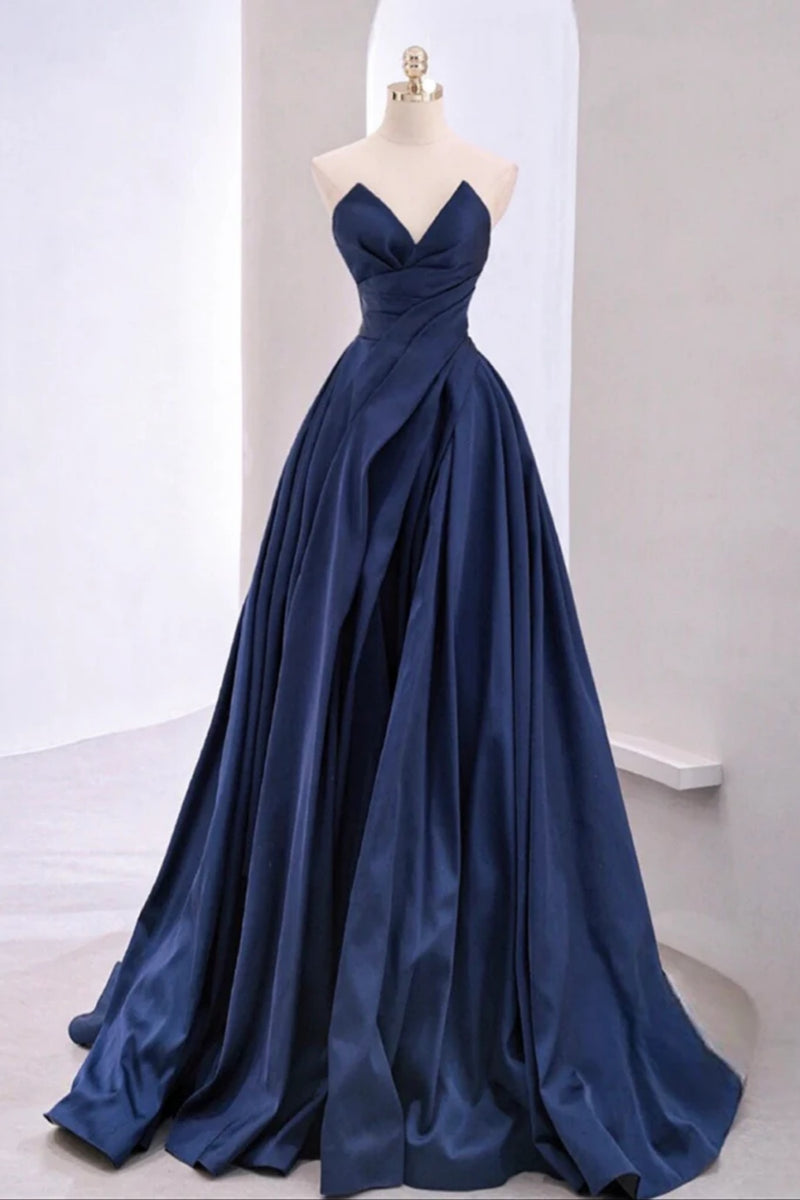 open lace back dress Navy Blue Prom Dress Sweetheart A-line Short Front Long Back  TANYA BRIDAL