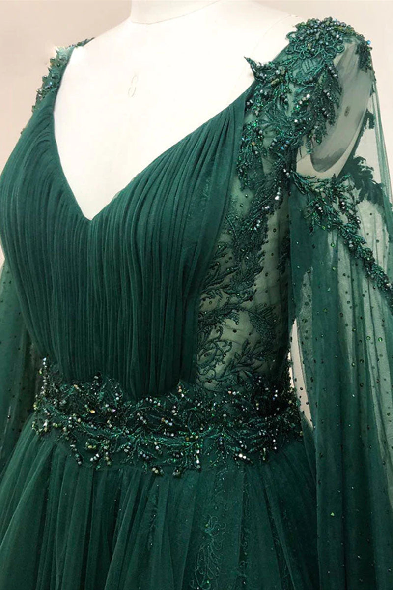 V Neck Long Sleeves Green Lace Prom Dresses, V Neck Green Lace Formal – Eip  Collection