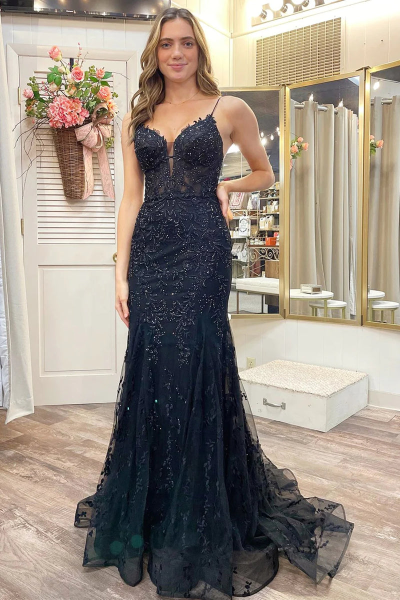 Black Chiffon Mermaid V-neck Evening Prom Dress main image 0