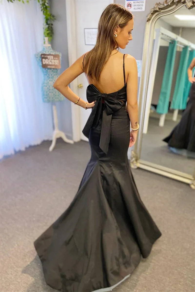 V Neck Open Back Mermaid Black Long Prom Dresses, Mermaid Black Formal –  Eip Collection