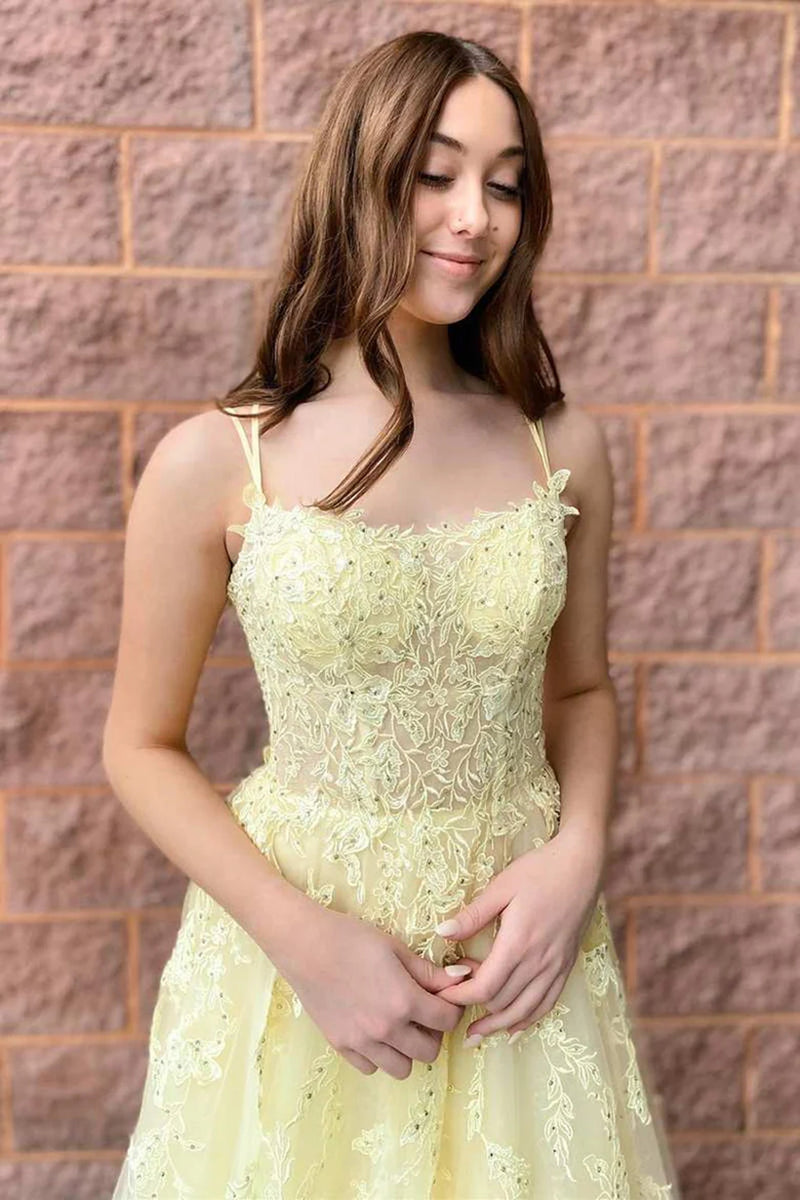 knee length dresses for ladies Yellow Strapless Lace Mini Homecoming Dress with Sheer Corset – H1126 –  Viniodress main image 1