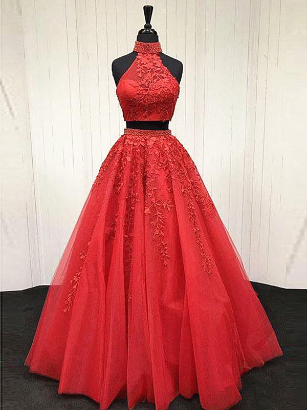 red and white 2 piece prom dress Two Piece Prom Dresses Sexy Red White Off-the-shoulder Long Prom Dress Anna PromDress