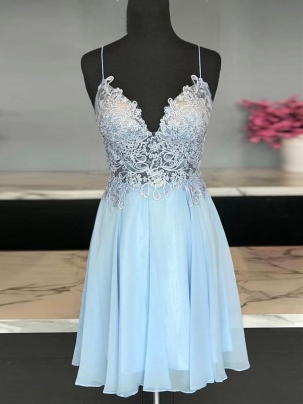 A Line V Neck Short Blue Lace Prom Dresses, Short Blue Lace Formal Hom Eip Collection A Line V Neck Short Blue Lace Prom Dresses, Short Blue Lace Formal Hom Eip Collection