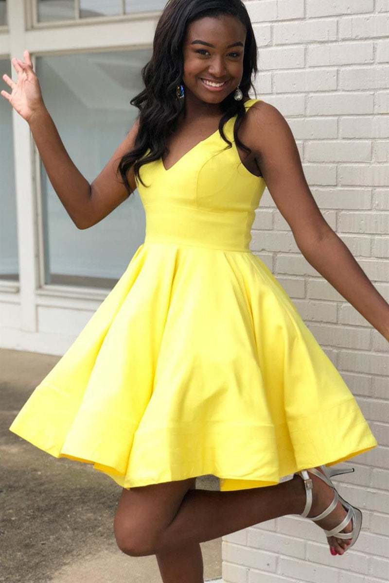 A Line V Neck Short Yellow Prom Homecoming Dresses, Short Yellow Forma Eip Collection A Line V Neck Short Yellow Prom Homecoming Dresses, Short Yellow Forma Eip Collection