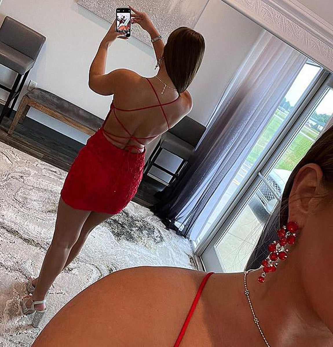 Backless Short Red Lace Prom Dresses, Open Back Short Red Lace Graduat Eip Collection Backless Short Red Lace Prom Dresses, Open Back Short Red Lace Graduat Eip Collection