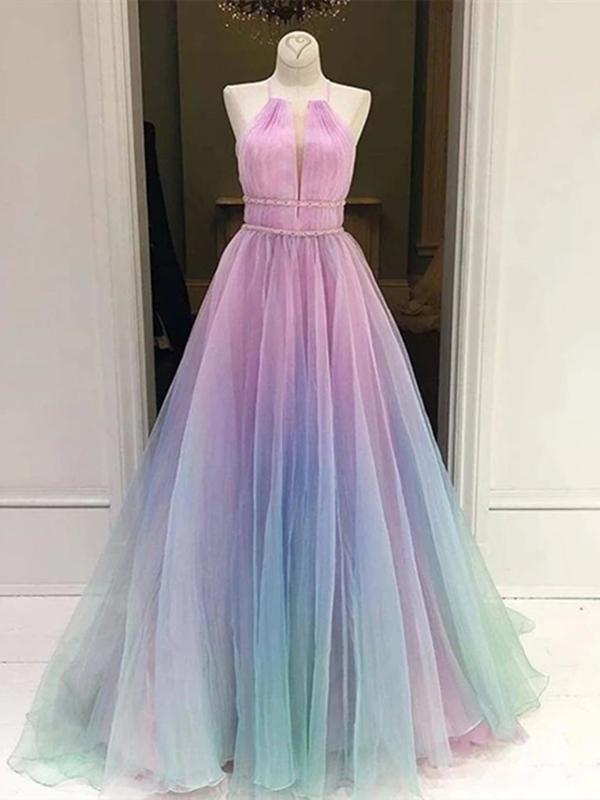 Halter Neck Ombre Long Prom Dresses, Halter Neck Multi Color Long Form Eip Collection Halter Neck Ombre Long Prom Dresses, Halter Neck Multi Color Long Form Eip Collection