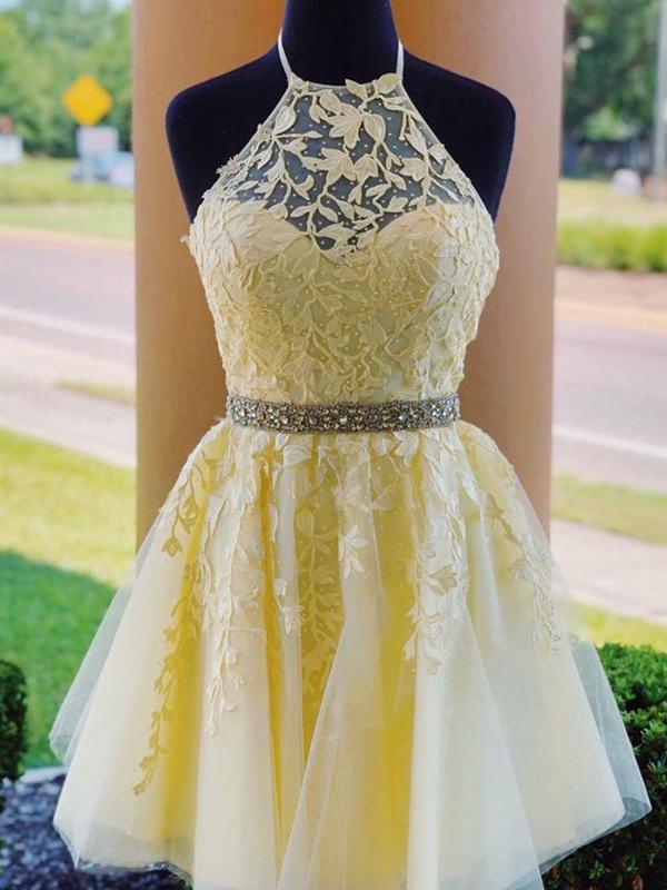 Halter neck short prom cheap dress