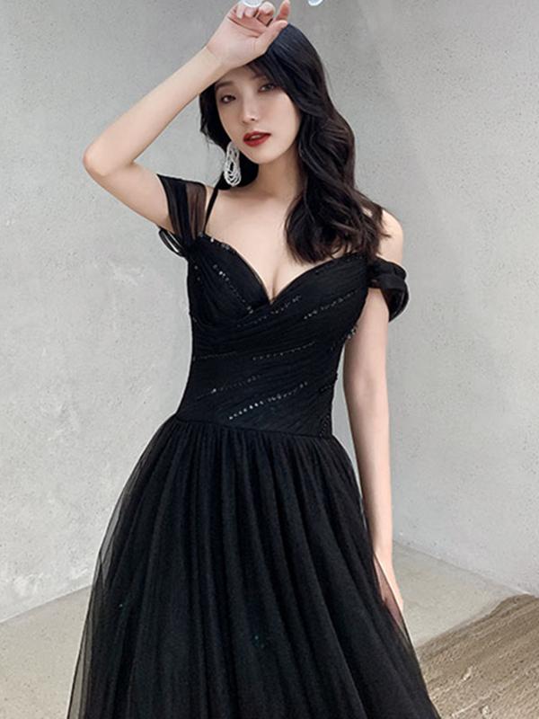 Off the Shoulder Black Long Prom Dresses, Black Off Shoulder Formal Ev –  Eip Collection
