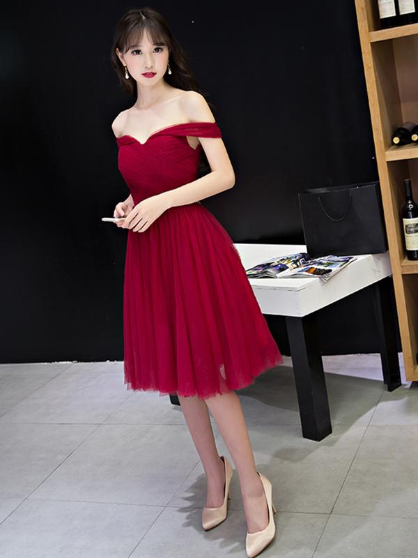Wine red off top the shoulder dress