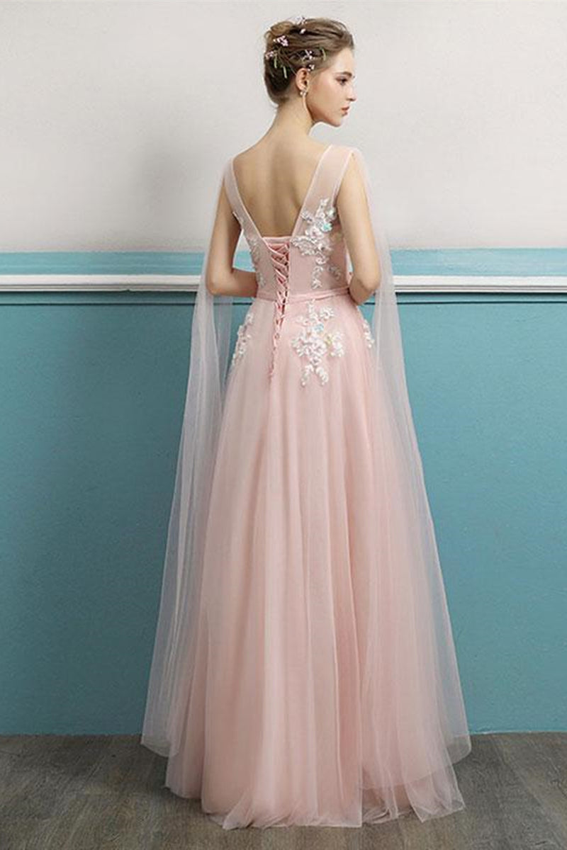 Pink round neck lace short prom dress, lace evening dress c2697