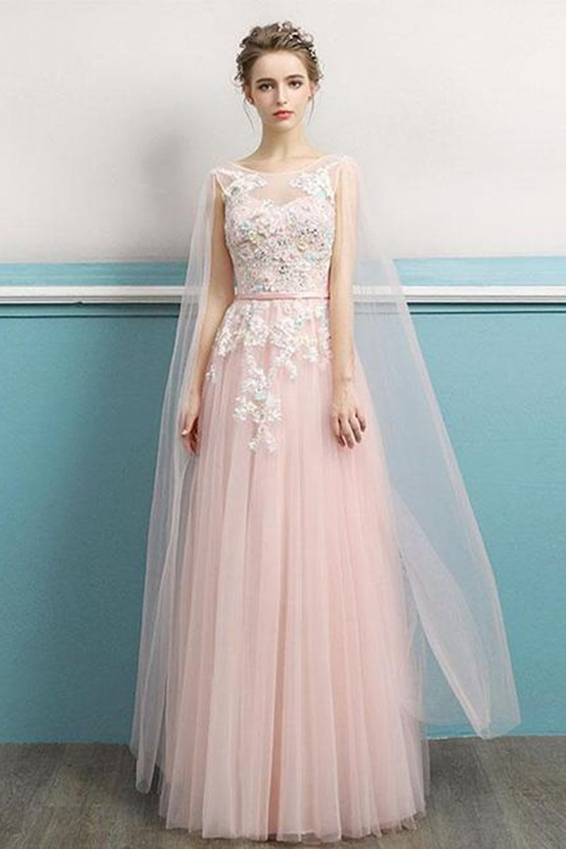 Pink Round Neck Sequin Long Evening Prom Gown, Pink Evening Dress For Teens main image 1