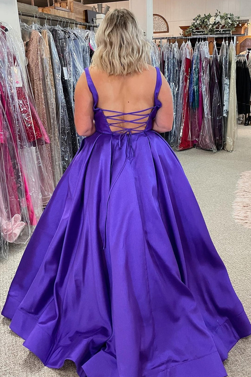 Simple Open Back Purple Satin Long Prom Dresses, Long Purple Formal Gr –  Eip Collection
