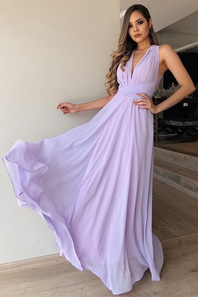 V Neck Floor Length Purple Chiffon Long Prom Dresses, Lilac Bridesmaid –  Eip Collection