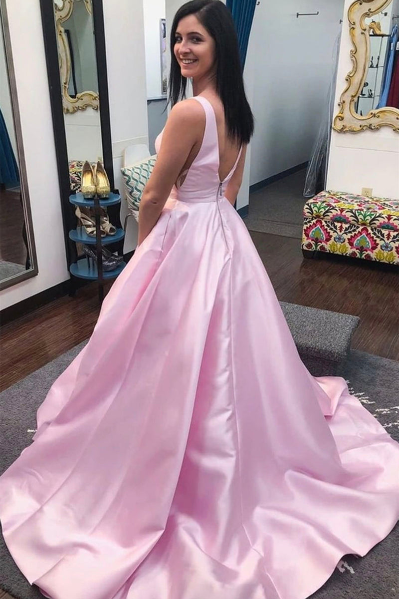 Pink V Neck Prom Dress Long Evening Dress with Tie Back Y848 main image 0