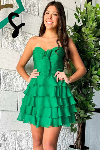 A-Line Ruffles Empire-Waist Strapless Chiffon Short Homecoming Dress, Strapless Chiffon Graduation Homecoming Dresses