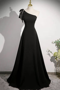 A Line One Shoulder Black Prom Dresses, One Shoulder Black A Line Formal Evening Dresses