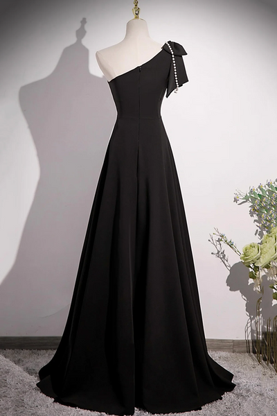 A Line One Shoulder Black Prom Dresses, One Shoulder Black A Line Formal Evening Dresses