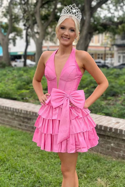 A Line Short Halter Neck Prom Dresses, A Line Short Formal Homecoming Dresses