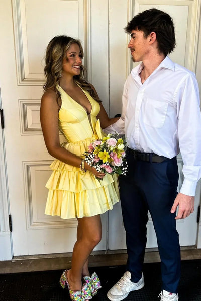 A Line Short Halter Neck Prom Dresses, A Line Short Formal Homecoming Dresses