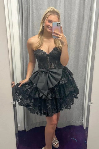A Line Short Red Black Pink Lace Prom Dresses, Short Red Black Pink Lace Graduation Homecoming Dresses
