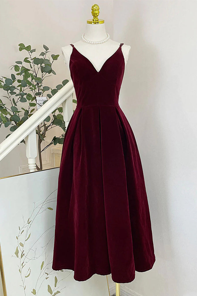 A Line V Neck Burgundy Black Tea Length Prom Dresses, Short Black Wine Eip Collection A Line V Neck Burgundy Black Tea Length Prom Dresses, Short Black Wine Eip Collection