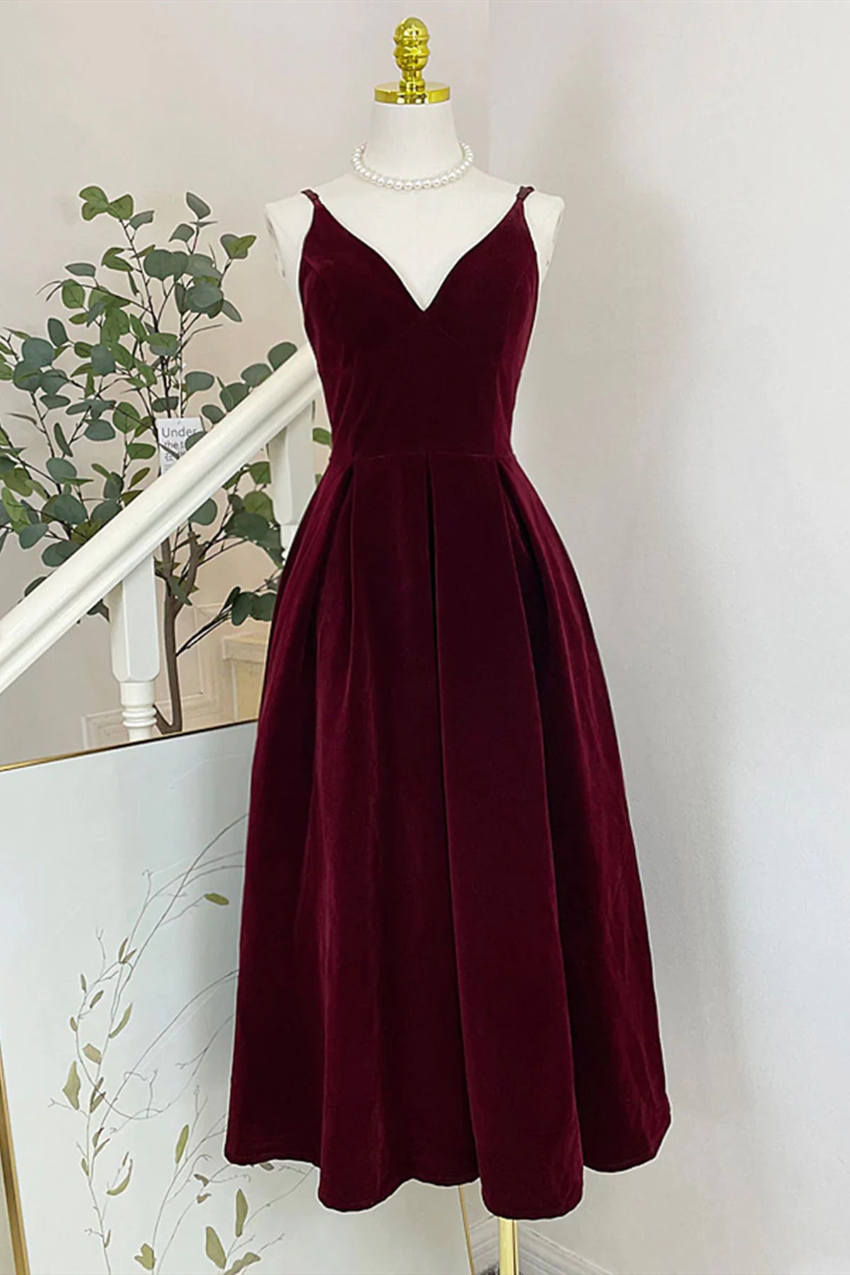 A Line V Neck Burgundy Black Tea Length Prom Dresses, Short Black Wine Eip Collection A Line V Neck Burgundy Black Tea Length Prom Dresses, Short Black Wine Eip Collection