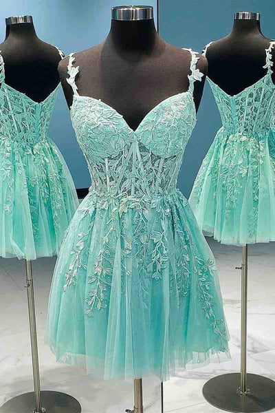 A Line V Neck Short Royal Blue Pink Green Lace Prom Dresses, Short Royal Blue Pink Green Lace Formal Homecoming Dresses
