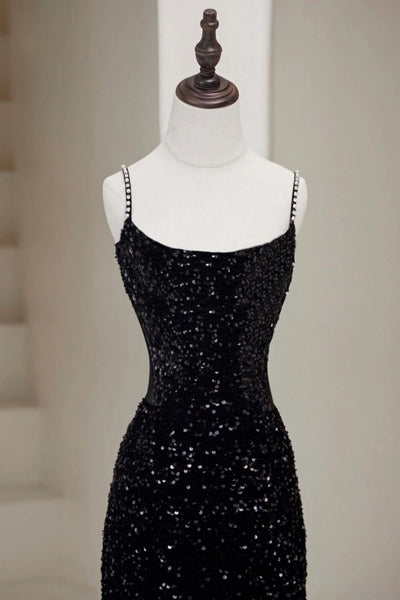 Black Mermaid Sequins Long Prom Dresses, Black Mermaid Long Formal Graduation Dresses