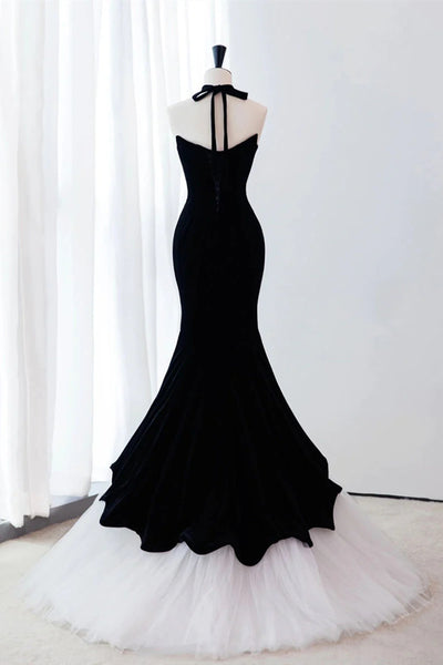 Black and White Mermaid Long Prom Dresses, Black and White Mermaid Long Formal Evening Dresses