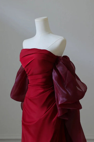 Burgundy Satin Long Prom Dresses, Wine Red Long Formal Graduation Dresses