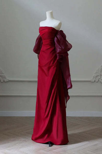 Burgundy Satin Long Prom Dresses, Wine Red Long Formal Graduation Dresses
