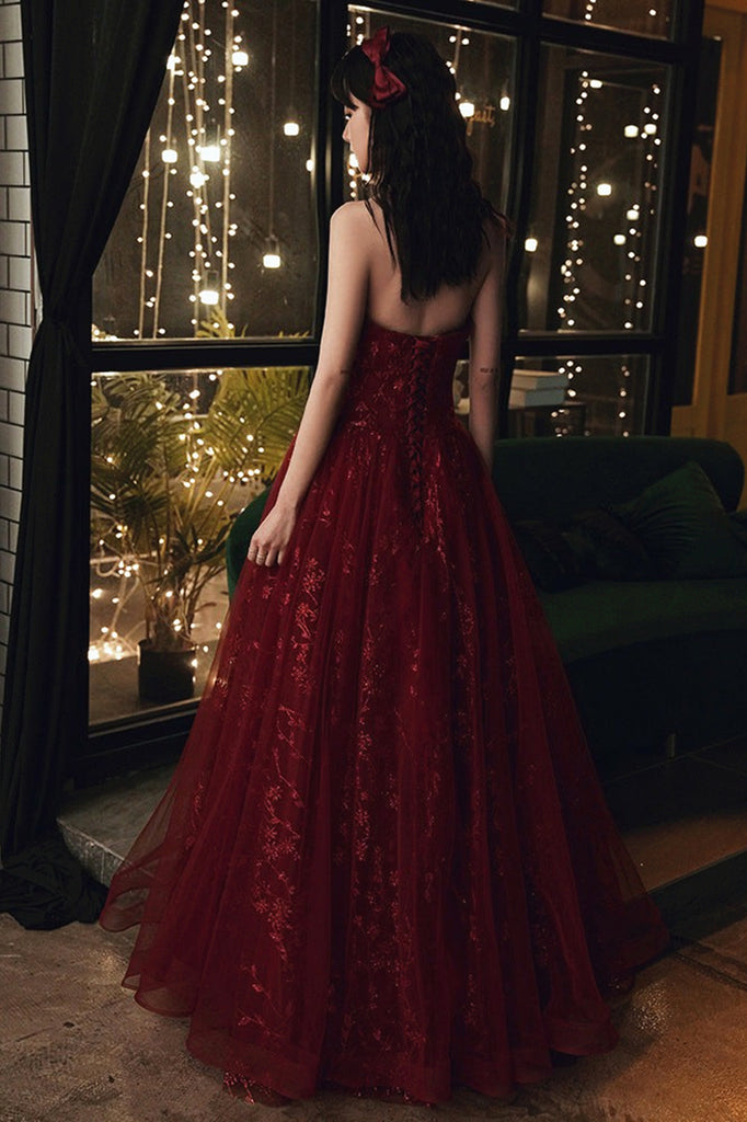 wine red long prom dress with lace bodice Cross Back Burgundy Long Prom Dresses, Backless Wine Red Long Formal E jbydress