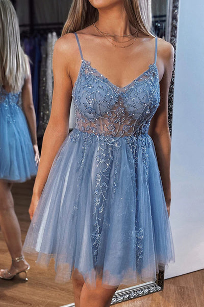 Cute Beaded Gray Tulle Short Prom Dresses, Beaded Gray Homecoming Dresses, Gray Formal Evening Dresses