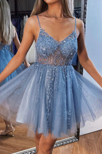 Cute Beaded Gray Tulle Short Prom Dresses, Beaded Gray Homecoming Dresses, Gray Formal Evening Dresses