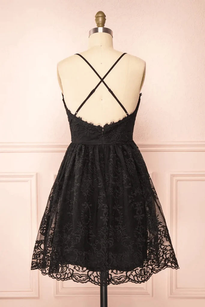 Cute V Neck Black Lace Short Prom Dresses, Black Lace Homecoming Dress Eip Collection Cute V Neck Black Lace Short Prom Dresses, Black Lace Homecoming Dress Eip Collection