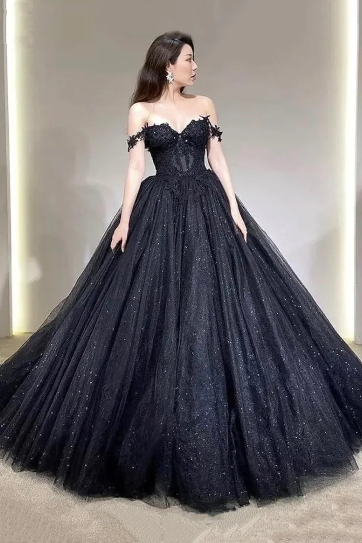 Off the Shoulder Black Lace Prom Dresses, Off Shoulder Black Long Lace Eip Collection Off the Shoulder Black Lace Prom Dresses, Off Shoulder Black Long Lace Eip Collection
