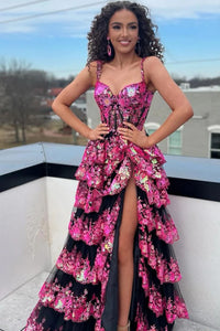 Off the Shoulder Black and Pink Layered Lace Prom Dresses, Off Shoulde Eip Collection Off the Shoulder Black and Pink Layered Lace Prom Dresses, Off Shoulde Eip Collection